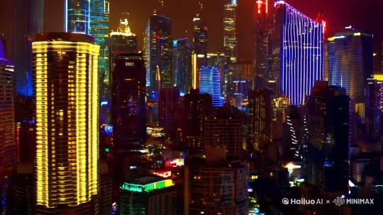 科技感十足的城市，色彩要明亮[右移,左摇,跟随] by Hailuo AI Video Generator