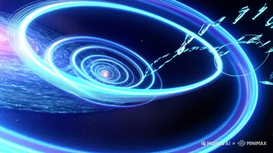 "Cosmic nebula in ultra HD, swirling galaxies with mathematical equations floating in deep space, Fibonacci sequence glowing with neon blue light, quantum physics formulas rotating around black hole, cinematic lighting with volumetric rays, 8K resolution, sci-fi atmosphere, slow zoom out shot, Unreal Engine rendering"

🔬 第二阶段：元素融合（16-45秒）
关键词：
"Hyper-detailed molecular structures transforming into binary code, holographic data streams colliding with ancient Chinese star charts, fluid dynamics simulation merging with I Ching hexagrams, cinematic particle collision effects in golden amber tones, dynamic camera circling through floating equations, 35mm film grain texture, Christopher Nolan-style visual complexity"

☯ 第三阶段：太极升华（46-60秒）
关键词：
"Fractal-generated Taiji diagram emerging from supernova explosion, yin-yang particles orbiting in quantum field, glowing meridians connecting celestial bodies, cinematic slow-motion with floating dust particles, 21:9 aspect ratio, Denis Villeneuve color grading, 8K macro details showing Taoist symbols in stardust, final reveal with orchestral crescendo" by Hailuo AI Video Generator