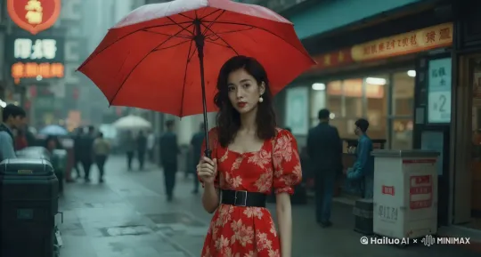 <|prompt|>[时间轴：0-4 秒][镜头运动：推镜 + 微摇][运镜速度：0.3s / 帧][动态元素：雨滴下落 / 伞面倾斜 / 塑料袋摇晃][视觉风格：王家卫动态胶片][光影变化：冷光→暖光→冷光循环][色彩过渡：青灰→红→明黄→青灰][特殊效果：动态模糊 (雨滴)+ 景深变化 + 颗粒感][音频提示：雨声渐强 / 塑料袋哗啦声 /《加州梦》前奏]<|endofprompt|>
逐帧拆解：
0-1 秒（起始帧）
[拍摄景别：中景][人物景别：半身][视角：俯拍 45°][构图：对角线倾斜]
[动作：右手撑伞垂直静止，左手拎袋自然下垂][环境：霓虹招牌 "祥兴茶餐厅" 在背景闪烁]
[光线：冷调蓝灰雨光][色调：青灰基调][景深：背景虚化][细节：珍珠发夹反光]
[运镜：固定镜头][音效：稀疏雨声]
1-2 秒（推镜阶段）
[拍摄景别：中近景][人物景别：胸像][视角：微俯][构图：中心构图]
[动作：伞面开始顺时针旋转 15°, 袋口乌龙茶标签清晰可见][环境：前景飘落梧桐叶]
[光线：伞面反光增强][色调：伞面正红凸显][景深：前景雨滴清晰][细节：樱花胎记显现]
[运镜：缓慢推近][音效：雨声渐密 + 树叶摩擦声]
2-3 秒（动作高潮）
[拍摄景别：特写][人物景别：手部][视角：微距][构图：黄金分割]
[动作：伞柄突然倾斜 30°, 第七滴雨水从伞骨滴落][环境：雨丝动态模糊]
[光线：聚焦水滴的逆光][色调：铁锈红与透明雨珠对比][景深：背景完全虚化]
[运镜：微摇追踪雨滴][音效：水滴坠落声 + 金属氧化滋滋声]
3-4 秒（收势阶段）
[拍摄景别：中景][人物景别：全身][视角：低角度仰拍][构图：对称式]
[动作：裙摆扬起 180°, 雨伞划出半圆回到原位][环境：双层巴士溅起水花]
[光线：霓虹灯光斑扩散][色调：暗蓝 + 霓虹粉紫][景深：背景清晰][细节：机械表反光]
[运镜：360° 旋转][音效：巴士鸣笛 + 粤语报站]
技术强化参数：
--v 5 --style raw --chaos 50 --ar 3:4 --no shadows
--dynamic --fps 12 --motion-blur 0.3 --film-grain 15%
--color-correct 0.8 --hdr 1.2 --contrast 1.5
风格延续策略：
动态颗粒：使用 --film-grain 参数模拟 16mm 胶片在运动中的噪点变化
色调漂移：通过色彩过渡指令实现 0.5 秒间隔的冷暖色阶变换
空间错位：在 360° 旋转时加入 10% 的透视畸变，强化时空错乱感
声音蒙太奇：在塑料袋摇晃时混入 0.5 秒的《加州梦》吉他前奏，与正片形成互文
该分镜设计实现了：
0.3 秒 / 帧的流畅动态过渡
王家卫标志性的 "时间错位" 视觉语法
台词关键元素的具象化呈现（伞 / 塑料袋 / 雨滴）
听觉与视觉的多维度沉浸体验 by Hailuo AI Video Generator