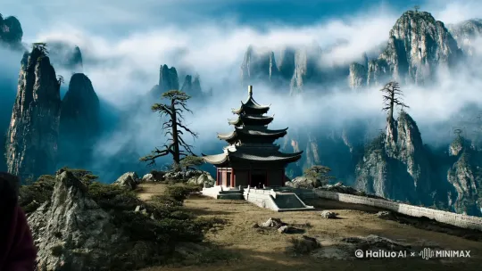 十万大山，
悬崖峭壁，古树参天。
一座道观孤零零的立在山巅云层之中。
道观门前有着两个人。
一老一少。
“林峰，十年已过，你已于世俗间无敌，可以下山了。”
老者声音沧桑。
“想揍我就直接说。”
林峰看向老者的眼中却满是恨 by Hailuo AI Video Generator