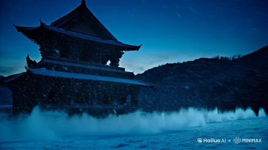 ---
**标题**:《雪夜孤祭》
**整体基调**:冷冽暗蓝调/雪粒飘浮光效/慢速运镜/环境音与梵音混响
---
**分镜脚本**:
1. **远景-仰角推镜**(广角镜头 16mm)
▶ 暮色中残破神庙轮廓刺破雪幕,飞檐翘角如刀刃割裂天际线
▶ 镜头以0.5倍速向前推进,雪花呈斜向运动轨迹
🔧 特效:在镜头前加装细雪喷管,制造穿越雪帘的临场感
2. **全景跟拍-斯坦尼康环绕**(35mm)
▶ 跟随黑袍人影深陷积雪的足迹,雪层淹没脚踝的特写
▶ 镜头以人物为轴心逆时针270度环绕,露出背后神庙石阶
💡 光影:左侧设置5600K冷光逆光,勾勒人物银边轮廓
3. **特写升格镜头**(85mm/120fps)
▶ 枯手特写拂过覆雪经幡,布帛在慢动作中逐帧展开
▶ 飘落的雪花在镜头前划出晶状光痕
🔧 细节:在经幡边缘粘贴真实冰晶道具
4. **中景对比构图**(50mm)
▶ 前景是斑驳石兽张开的獠牙,后景虚化人影蹒跚穿过中庭
▶ 焦点从石像眼部锈迹转换到远方人影
🎨 调色:强化青石冷调与灯笼残存暖光的冲突
5. **动态空镜**(移轴镜头)
▶ 雪粒在残破转经筒表面形成螺旋轨迹
▶ 镜头伴随虚拟风雪从右向左横扫,最终落幅在孤灯将熄的佛龛
🔊 音效:加入铜器震颤的混响余韵
6. **主观视角长镜头**(稳定器模拟)
▶ 穿过坍塌的殿门,视角随烛火摇曳扫过壁画残片
▶ 最终定格在中央褪色的金刚怒目像,雪花在其眼眶堆积
💡 打光:底部LED灯带制造自下而上的诡异光影
7. **上帝视角-无人机俯冲**(大疆Inspire3)
▶ 从百米高空急速俯冲,人影在雪地留下的蜿蜒痕迹逐渐显形
▶ 最终揭示足迹构成残缺的曼陀罗图案
🔧 特效:后期合成发光轨迹与雪地互动
---
**声音设计**:
- 基底:藏传佛教低音诵经(降调30%速度处理)
- 层次:铸铁风铃碰撞/积雪压断枯枝/粗布摩擦声
- 高潮点:3分12秒加入唐卡撕裂的布料爆破音
**技术备注**:
1. 使用Blackmagic URSA 12K拍摄RAW格式
2. 雪景采用可降解影视专用雪粉
3. 人物斗篷内置微型鼓风机制造动态褶皱 by Hailuo AI Video Generator