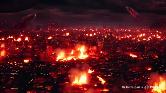 月球撞向地球时发生的一系列灾难场景 by Hailuo AI Video Generator