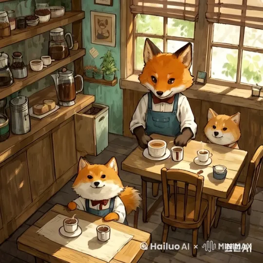 团支咖端着咖啡坐在背后的窗台上。 by Hailuo AI Video Generator