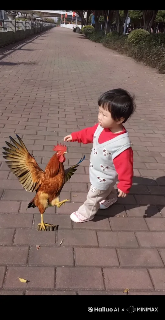 在末日般尘土弥漫的场景之中，一只大公鸡与一个小朋友相互对峙，紧接着激烈地拳打脚踢起来，镜头紧紧特写跟随，尽显好莱坞大片超燃风格。 by Hailuo AI Video Generator