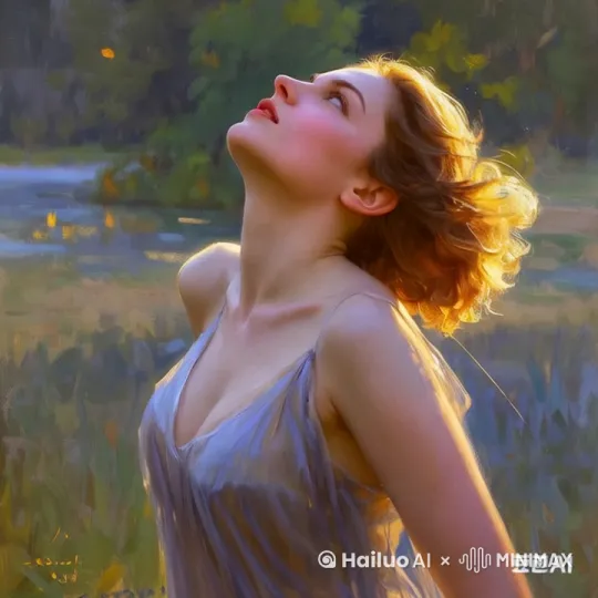 女生慢慢的开心的转头微笑，撩头发 by Hailuo AI Video Generator