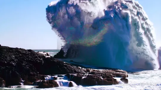 镜头一（0-5秒）：特写冲击
【画面】巨浪如银白色蛟龙腾空而起，浪尖在礁石上撞出10米高的水雾，飞溅的水珠在逆光中形成彩虹光斑
【字幕】"千军万马，破壁而来"
【音效】轰鸣浪声+低频震动音效

镜头二（5-10秒）：全景爆发
【画面】航拍视角展现连续三波海浪叠涌，最后一浪形成弧形水墙吞噬礁石群，黑色礁石在浪沫中若隐若现
【字幕】"吞噬天地的洪荒之力"
【音效】浪墙碎裂声+环境混响增强1

镜头三（10-15秒）：慢镜收尾
【画面】慢动作捕捉浪花退却瞬间，礁石表面水流如瀑布倾泻，残留水痕折射出金属质感冷光
【字幕】品牌LOGO/主题标语
【音效】水滴坠落声+史诗感音乐重音

创作要点解析：
视觉节奏：采用「特写-全景-细节」三段式结构，符合短视频黄金3秒原则，特写镜头优先抓眼球
动态对比：通过快慢镜头交替（2秒疾速冲击+2秒全景爆发+2秒慢镜延展）强化戏剧张力
隐喻运用：借用军事化比喻（千军万马/蛟龙）
光影设计：强调逆光水雾、金属反光等细节，提升画面高级感
建议搭配冷色调滤镜增强力量感，字幕采用粗犷书法字体，与海浪形态形成美学呼应。完整素材可参考熊猫办公的4K航拍视频和特写实拍 by Hailuo AI Video Generator