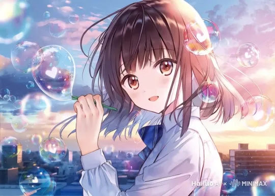 首尾帧闭合循环，女孩表情不变，头发随风摇摆。 by Hailuo AI Video Generator
