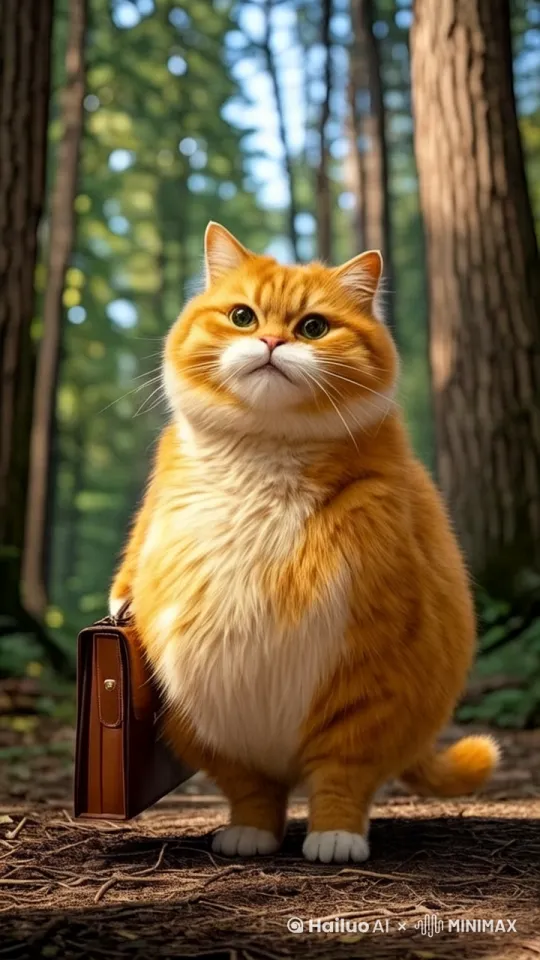 橘猫爪子提着公文包向前努力的跑着，猫咪脸部表情痛苦，呲牙咧嘴 by Hailuo AI Video Generator
