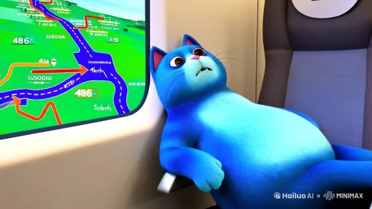▶️ 0-6秒：  
- 蓝色猫型生物（体态肥胖+拟人化西装）瘫坐高铁座位  
- 列车窗景显示苏州至成都动态路线图（时速486km特效）  
- 乘务员（新中式制服+AR眼镜）持扫描仪逼近，瞳孔闪烁红光  

▶️ 7-12秒：  
- 特写猫爪颤抖交出学生证（证件显示『喵星大学 星际旅行系』）  
- 证件被扫描时触发全息警报（显示『物种不符』警告弹窗）  

▶️ 13-18秒：  
- 慢动作跪地镜头（猫耳耷拉+尾巴螺旋状扭曲）  
- 背景乘客集体举起手机拍摄（闪光灯频闪特效）  

▶️ 19-24秒：  
- 纳米绳索自动缠绕过程（启用Houdini刚体动力学模拟）  
- 车厢顶部降下机械臂吊起猫人（金属碰撞ASMR音效）  

▶️ 25-30秒：  
- 第一视角穿越列车通道（镜头晃动+呼吸声加重）  
- 猫人用尾巴连接车头动力系统（电光火花+蒸汽喷射）  
- 高铁突然加速突破音障（环形冲击波+空间扭曲特效）  

**技术参数：**  
- 使用Blender+After Effects混合管线  
- 关键帧标记：6.8秒/12.3秒/18.9秒/25.1秒  
- 动态模糊强度1.8，色差畸变值0.3  
- 音频轨道同步添加：  
  0:15 证件警报音（2000Hz脉冲波）  
  0:22 猫嚎叫（音高从C4滑至F#2）  
  0:28 超导电磁加速声（低频渐强）  

**物理模拟指令：**  
1. 启用RealFlow进行猫毛流体模拟（重力-30% Z轴）  
2. 高铁车窗反射层添加动态城市掠影  
3. 绳索绑定使用Maya nCloth双向动力学  

--- 

**生成工具组合建议：**  
1. 角色动画：Character Creator 4 + iClone  
2. 场景构建：Unreal Engine Nanite技术  
3. 特效合成：Blackmagic Fusion  
4. 音画同步：Boris FX Mocha Pro by Hailuo AI Video Generator