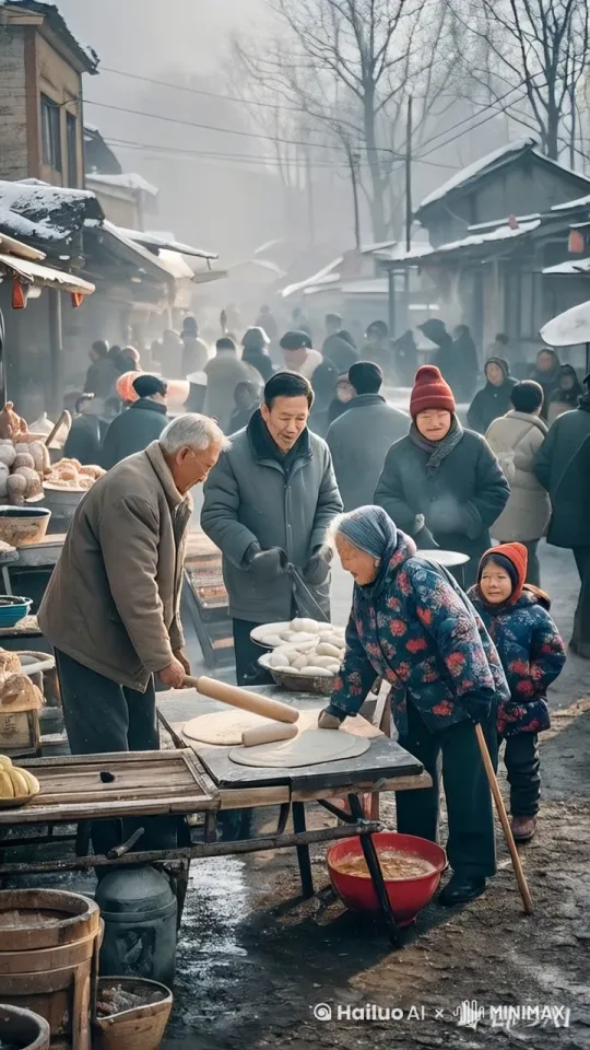 镜头移动，动态跟随，大爷双眼圆睁，双手紧紧握住擀面杖横扫，大妈也不甘示弱，把拐杖在地上重重一戳，随后高高举起，作势要打
 
大爷率先发难，挥舞着擀面杖朝着大妈的拐杖敲去，“砰”的一声闷响，两根“武器”碰撞在一起，震得大爷和大妈的手都微微发麻。大妈力气稍逊，被这一击震得后退半步，但她很快稳住身形，接着用拐杖朝着大爷的腿部扫去。大爷反应敏捷，迅速跳开，同时用擀面杖再次猛击大妈的拐杖，想要趁机夺下。大妈则左挡右闪，灵活地变换着招式，拐杖在空中划出一道道弧线。两人你来我往，互不相让，早餐摊上的面粉四散飞舞，周围赶集的人都被这突如其来的打斗吸引，纷纷围拢过来，惊呼声、劝架声不绝于耳 。 by Hailuo AI Video Generator