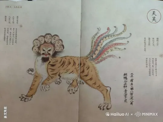 请提取图片中的文字，生成一段以传统文化山海经异物志中天吴的神兽角色形象为背景的神话风格解说演译影片，含以下角色内容场景运境|"超广角仰视构图(ultra-wide low-angle), 
|混沌战场中刑天挥舞干戚(Chi You wielding axe-shield in chaotic battlefield),
|应龙展开光子晶格龙翼(Yinglong's photonic crystal wings), 
卡塔兰猜想轨迹空战(Catalan conjecture trajectory dogfight),

使用曼德尔球运镜系统(Mandelbulb camera rig)" by Hailuo AI Video Generator