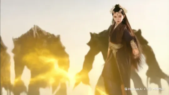 镜头从远景快速拉近，画面中出现三个形态狰狞的妖怪，它们张牙舞爪，正朝着侠女逼近。女侠扔出金环精准无误地击打在三个妖怪身上，瞬间，金环爆发出强烈的金色光芒，光芒笼罩住妖怪。镜头快速推近，聚焦在妖怪身上，只见它们痛苦挣扎，身体逐渐虚化，化作黑色烟雾，袅袅升腾，最终消散在空气中。整个过程细节丰富，画面呈现出高分辨率，真实还原每个瞬间，风格极具视觉冲击力。 by Hailuo AI Video Generator