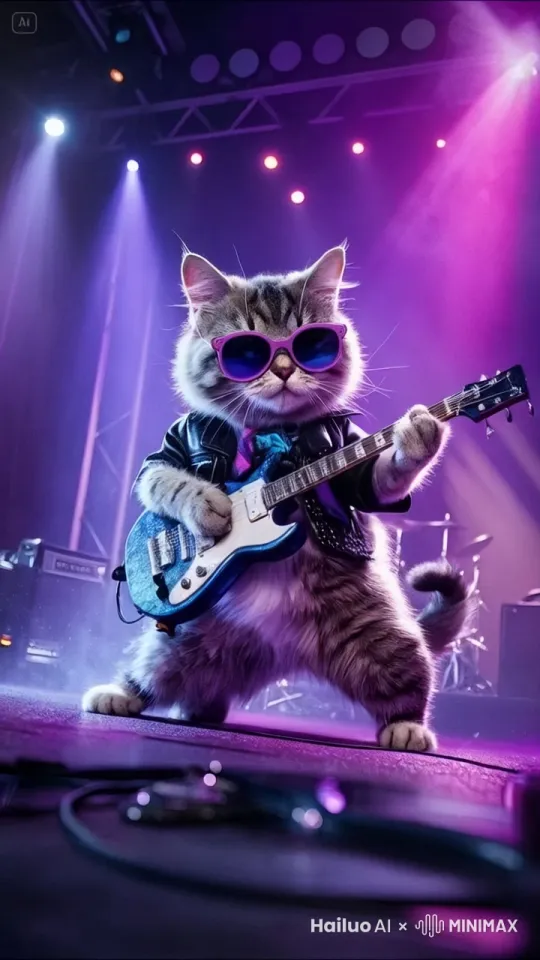 一次小猫边跳舞边弹吉他 by Hailuo AI Video Generator