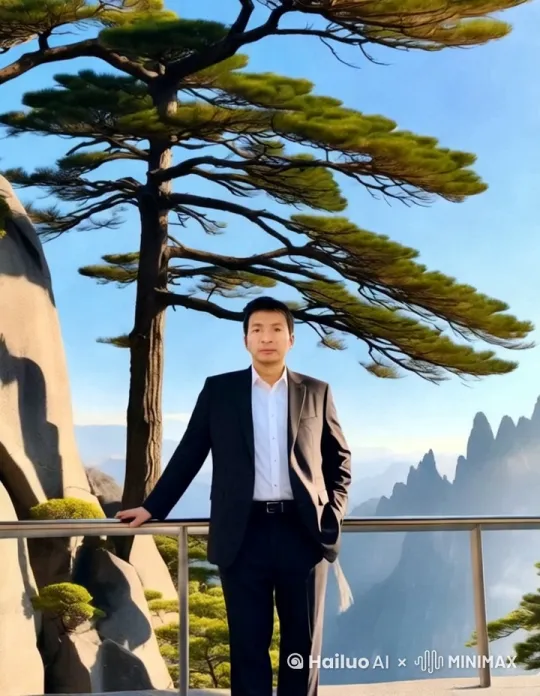 男男人转身飞到空中向前飞行，飞句另一个山顶，下面有山有云朵飘动。 by Hailuo AI Video Generator