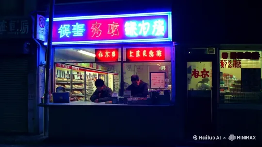 （标题：凌晨3点的便利店，我看到了成年人的秘密...）  
【镜头：深夜便利店暖光，店员打哈欠，窗外霓虹】  
"总说成年人的崩溃在深夜...  
可凌晨3点的便利店，  
有人蹲在角落改PPT，  
有人用最后50块买泡面，  
有人对着过期面包发呆——  
但所有人走前都会说一句：  
'帮我再拿根烤肠吧，加辣'  
你看，再难的日子，  
我们都还留着一份热气腾腾的期待。 by Hailuo AI Video Generator
