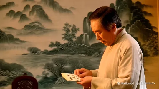 玄学大师在水墨山水背景下分析八字 by Hailuo AI Video Generator