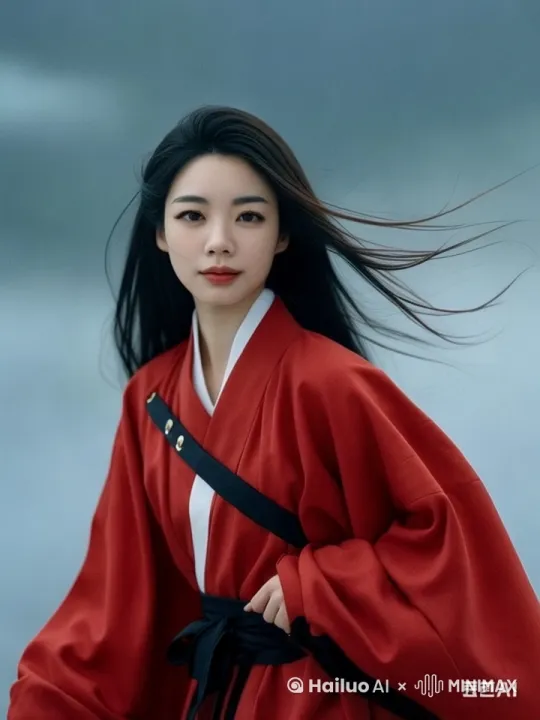 风吹起长发，轻轻转过头 by Hailuo AI Video Generator