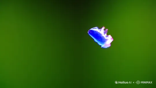 背景是纯色的绿幕，一团蓝色的火焰在空中漂浮 by Hailuo AI Video Generator
