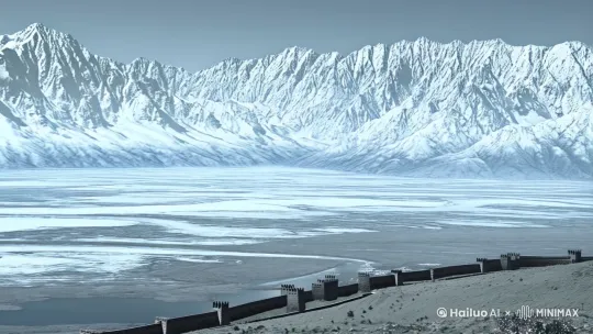 北国风光，千里冰封，万里雪飘。望长城内外，惟余莽莽，大河上下顿失滔滔。山舞银蛇，原驰蜡象，欲与天公试比高。须晴日，看红装素裹，分外妖娆。江山如此多娇，引无数英雄竞折腰。惜秦皇汉武，略输文采，唐宗宋祖，稍逊风骚。一代天骄，成吉思汗，只识弯弓射大雕。俱往矣，数风流人物，还看今朝。 by Hailuo AI Video Generator