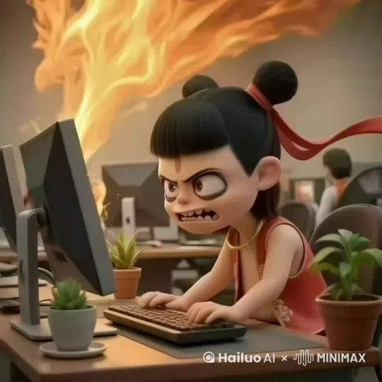 把图中图片的生成很生气，把键盘都折断了 by Hailuo AI Video Generator