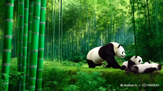 一只熊猫带三个小熊猫走在深林
视频 9：6 8k 高兴 by Hailuo AI Video Generator