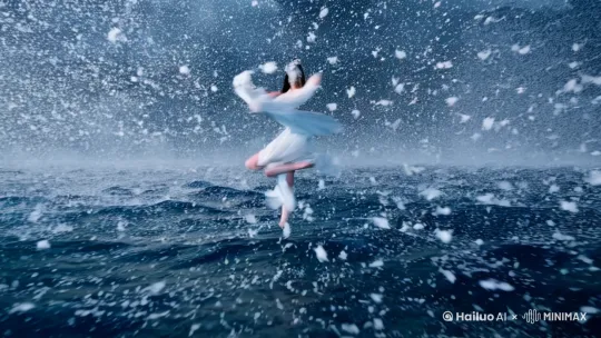 在狂风雪舞的海面上,一位美丽的中华古典仙女如梦似幻,身着轻纱般的衣裳,在风雪中翩翩起舞。由远而近,渐渐清晰,她的舞姿优雅而灵动,衣袂轻动,随风摇曳,每千百次旋转都仿佛与雪花融为一体,飘逸的衣袂如同雪花般在空中飞舞。她的长发随着风雪飞扬,眼中闪烁着不屈的光芒,宛如大海的精灵,纵使风雪再猛,依旧在波涛与雪花的交织中舞动。大鱼在水面探出头来,露出羡慕的目光久久地凝视着渐渐远去仙子渐行渐远,在遥远的天际,凝缩成一轮皓月,在皓月之下,漫天飞舞的雪花,如仙如痴, by Hailuo AI Video Generator