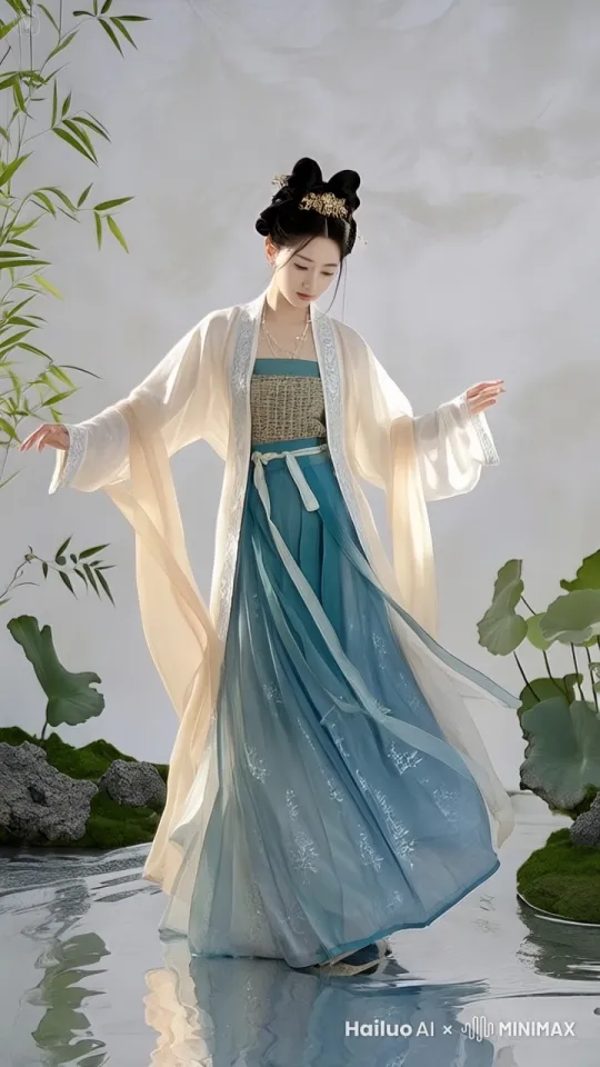 山水背景。水墨画风格。人物在空中向远方飞去。身边有三五只小鸟相伴 by Hailuo AI Video Generator