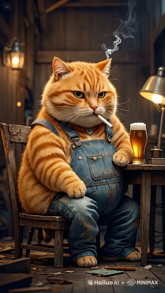 主体动态呈现，自然，猫咪伤感的抽着烟，远镜移动，拉近镜头。 by Hailuo AI Video Generator