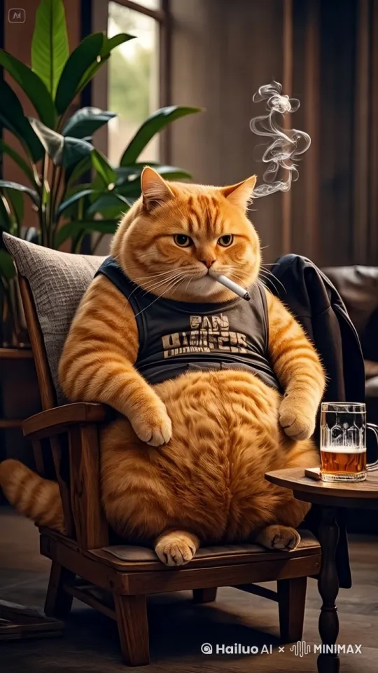 主体动态呈现，自然，猫咪伤感的抽着烟，远镜移动，拉近镜头。 by Hailuo AI Video Generator