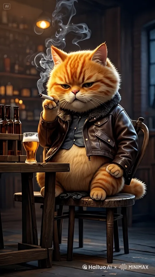猫咪伤感的抽着烟[下降,上摇] by Hailuo AI Video Generator