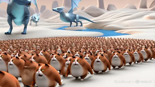 胖猫大军进攻奶龙国里的奶龙 by Hailuo AI Video Generator