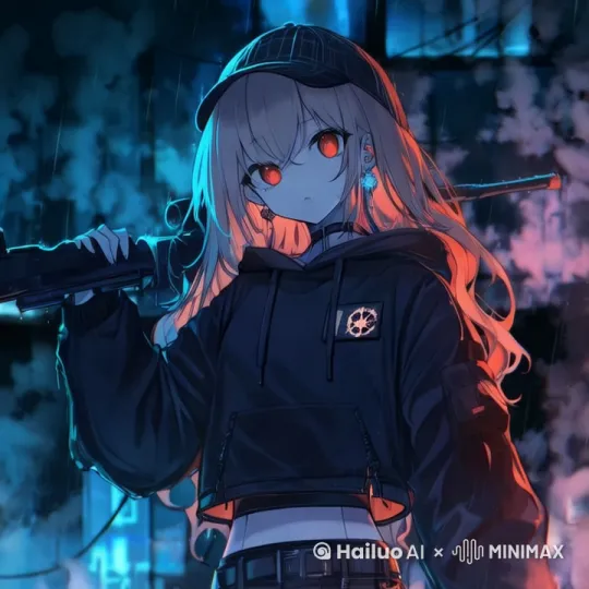 背景下着雨，背后的枪被下压一点，歪着头疑惑 by Hailuo AI Video Generator