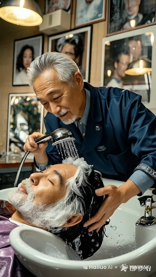 镜头瞬间拉近，聚焦在一家看似普通的理发店中。理发师和顾客一登场，就开启了这场荒诞搞笑的奇妙戏码。
理发师如同被按下了快进键，双手像高速运转的机器，猛地将喷头开到最大，水花“哗”地一下，如汹涌的瀑布，劈头盖脸朝顾客冲去。顾客还没来得及反应，整个人瞬间就被水花淹没，那模样，像极了遭遇突然袭击的落汤鸡。
紧接着，理发师的手在顾客头上疯狂揉搓，动作夸张得好似在搅拌一大锅浓稠的面糊。每一次用力，都溅起大片水花，这些水花仿佛不受控制，四处飞溅，有的甚至直接飞到了旁边的镜子上，留下一道道不规则的水渍。
顾客呢，被这突如其来的“洗头风暴”弄得晕头转向，眼睛被水眯得紧紧的，嘴巴一张一合，想要说话却又被水花灌了几口，只能发出含糊不清的声音，模样狼狈又滑稽。
周围的人都被这夸张的场景惊得目瞪口呆，随即爆发出一阵哄堂大笑。而这荒诞搞笑的画面，就像有魔力一般，让人忍不住想看第二遍，想要再次感受这份突如其来的欢乐与惊喜。镜头快速捕捉着每一个搞笑瞬间，将这荒诞又有趣的洗头场景，清晰地呈现在眼前。 by Hailuo AI Video Generator