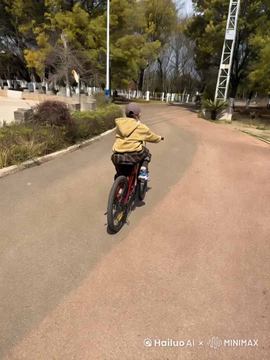 图中小男孩骑着自行车飞了起来 by Hailuo AI Video Generator