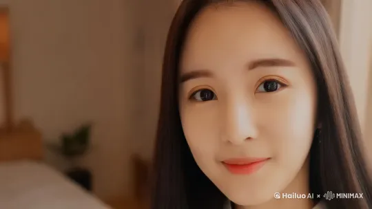 她动情的望着前方，脸红扑扑的，一脸妩媚， by Hailuo AI Video Generator