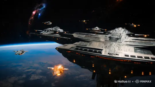 星际战舰战斗的场景 by Hailuo AI Video Generator