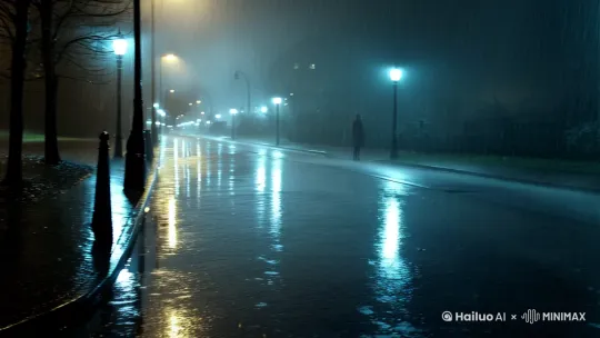 在一个寂静的雨夜我独自一人回家 by Hailuo AI Video Generator