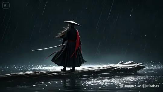 人物把剑往天上一挥的瞬间湖水爆炸 by Hailuo AI Video Generator