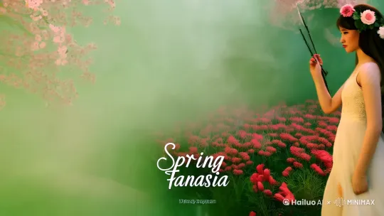 标题：春日绮梦

开场：

镜头：镜头从一片朦胧的绿色中缓缓拉开，逐渐显现出女性的身影，她仿佛是从春天中走出的精灵。
音乐：轻柔而神秘的旋律，营造出一种梦幻般的开场氛围。
场景一：春日序曲

镜头：镜头跟随女性轻盈的步伐，穿梭在初绽的花朵之间，每一朵花儿都似乎在向她致意。
音乐：轻快的笛声与钢琴交织，如同春日清晨的鸟鸣与微风。
旁白：在春日的序曲中，她轻舞着，与万物共鸣。
场景二：时光花园

镜头：镜头切换至一个充满奇幻色彩的花园，女性在其中漫步，周围的花朵与植物以超现实的方式生长，仿佛置身于另一个时空。
音乐：悠扬的弦乐与电子音效结合，创造出一种既古典又未来的音乐风格。
旁白：在时光的花园里，她探索着春天的秘密，与每一朵花儿诉说着古老而又新鲜的故事。
场景三：湖畔幻影

镜头：镜头带领观者来到一个宁静的湖畔，女性坐在湖边，湖面倒映着她的身影，微风拂过，水面泛起层层涟漪。
音乐：轻柔的水声与梦幻的电子音乐交织，营造出一种超脱现实的氛围。
旁白：在湖畔的幻影中，她与自己对话，聆听着内心深处的声音。
场景四：花海狂想

镜头：镜头切换至一片绚烂的花海，女性在其中奔跑、跳跃，仿佛与花儿共舞。花瓣随风飘落，形成一片片梦幻的花雨。
音乐：欢快的打击乐与弦乐齐鸣，如同春日里的狂欢节。
旁白：在花海的狂想中，她释放着内心的激情与自由，与春天共舞。
场景五：夕阳绮梦

镜头：镜头捕捉夕阳下的女性，金色的光芒洒在她的身上，将她映衬得如同一位女神。背景是渐变的天空，从绚烂的橙红到深邃的蓝紫。
音乐：温暖的吉他曲与悠扬的弦乐交织，营造出一种温馨而略带伤感的氛围。
旁白：在夕阳的绮梦中，她沉醉于春天的美好，同时也感慨着时光的流逝。
结尾：

镜头：镜头缓缓拉远，整个春日的美景尽收眼底。最后定格在女性的微笑上，她的眼神中充满了对春天的热爱与留恋。
音乐：音乐逐渐淡出，只留下一片宁静与美好。
旁白：春日绮梦，终将逝去。但那份美好与热爱，将永远留在心中。 by Hailuo AI Video Generator