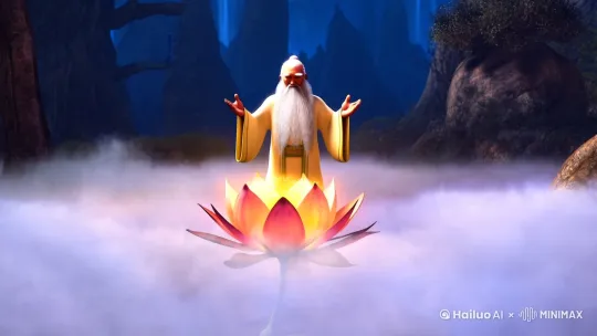 魔童哪吒在太乙真人的帮助下从荷花里重生 by Hailuo AI Video Generator