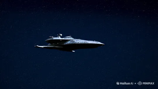 一收一艘星际战舰独自在星空中航行。[左移,上升] by Hailuo AI Video Generator