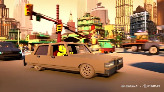 一个乐高积木小人在城市里开轿车 by Hailuo AI Video Generator