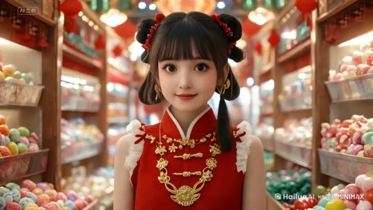 在中国风的糖果铺里快乐穿行，在唱歌的，做成一个歌曲mv by Hailuo AI Video Generator