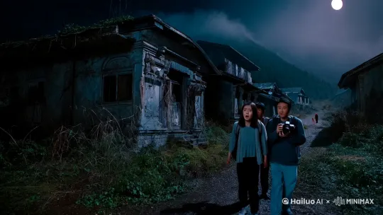 在偏远山区，有个被遗忘的古村，名叫清平村。这里的房屋破败不堪，荒草丛生，透着一股死寂。村里流传着一个恐怖传说：每到月圆之夜，村里会传出诡异哭声，还有人看到浑身是血的影子在游荡。

探险爱好者阿勇和他的团队听闻后，决定一探究竟。月圆之夜，他们带着摄影设备和照明工具，踏入了清平村。月光洒在破旧的房屋上，拉出长长的黑影。

刚进村，阿勇就感觉背后发凉，好像有一双眼睛在盯着他们。队员小李紧张地说：“阿勇，我咋感觉不太对劲，要不咱回去吧。”阿勇却兴奋地说：“别怕，说不定这就是传说中的恐怖氛围，正好能拍出爆款视频。”

他们继续深入，突然，一阵阴森的哭声传来，声音在寂静的村子里回荡，让人毛骨悚然。小李吓得脸色惨白，差点扔掉手中的设备。阿勇却激动地说：“快，拍下来，这肯定能吸引大量粉丝。”

就在这时，阿勇发现前面有个黑影一闪而过。他立刻追了上去，队员们也只好跟上。他们来到一座破旧的祠堂前，黑影消失了。祠堂的门半掩着，透出一丝诡异的光。

阿勇深吸一口气，推开了祠堂的门。只见里面供奉着一个奇怪的神像，神像的眼睛仿佛在盯着他们。神像前的桌子上，摆放着一些破旧的祭品，周围弥漫着一股腐臭的气息。

队员小张好奇地走上前去，想要看看祭品是什么。突然，神像的眼睛里流出了鲜血，小张吓得尖叫起来。阿勇赶紧拿出相机，对着神像拍照，闪光灯在黑暗中闪烁。

就在这时，祠堂的门突然关上了，怎么也打不开。黑暗中，他们听到了奇怪的脚步声，仿佛有什么东西在他们周围徘徊。阿勇的心跳加速，但他还是强装镇定，说：“大家别慌，这肯定是有人故意搞鬼，想吓我们。”

然而，事情并没有那么简单。他们发现，相机里的照片出现了诡异的变化，原本空荡荡的祠堂里，出现了一个浑身是血的女人，她的眼睛充满了怨恨，死死地盯着镜头。

阿勇意识到，他们可能真的惹上了不干净的东西。他赶紧带领队员们寻找出口，可是无论他们怎么找，都找不到出去的路。

就在他们绝望的时候，阿勇突然想起了村里老人说的话：“如果遇到危险，就向神像磕头，祈求原谅。”阿勇虽然不太相信，但此时也没有别的办法，只好带领队员们向神像磕头。

奇迹发生了，祠堂的门缓缓打开，他们终于逃了出来。阿勇和他的团队再也不敢停留，匆匆离开了清平村。

回到家后，阿勇把这段经历剪成了视频，发布到了网上。视频一经发布，就引起了轩然大波，点击量迅速突破了百万。网友们纷纷留言：“太恐怖了，看得我后背发凉”“这是真的吗？我再也不敢去探险了”。

然而，阿勇却陷入了深深的恐惧之中。他总是在梦中看到那个浑身是血的女人，她的眼睛仿佛在质问他：“为什么要打扰我的安宁？” by Hailuo AI Video Generator