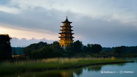 昔人已乘黄鹤去，此地空余黄鹤楼。黄鹤一去不复返，白云千载空悠悠。晴川历历汉阳树，芳草萋萋鹦鹉洲。日暮乡关何处是？烟波江上使人愁。 by Hailuo AI Video Generator