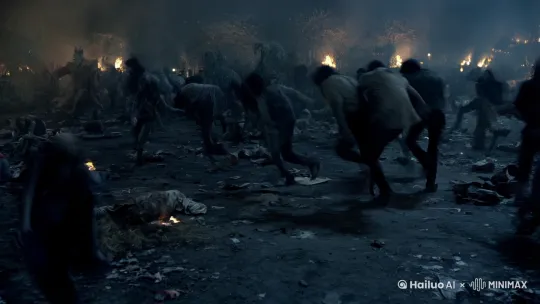 恐怖的丧尸大战中国僵尸王、场面恐怖、生动形象、镜头细致 by Hailuo AI Video Generator