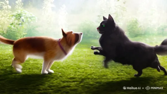 /猫咪和小狗对打大片[右移,左摇,跟随] by Hailuo AI Video Generator