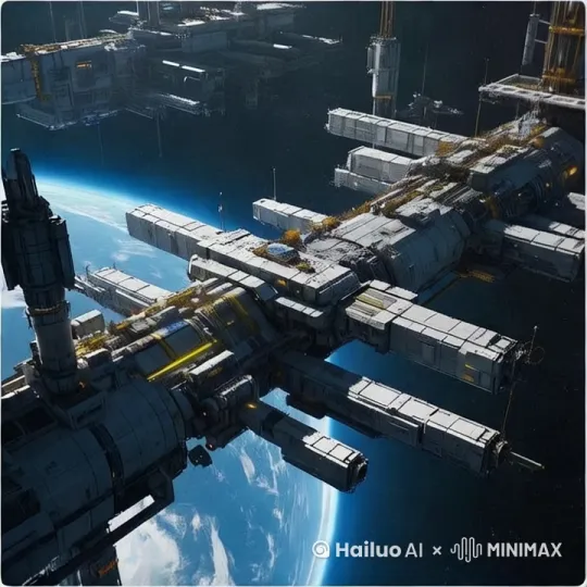 人类在地球近地轨道，大规模建造太空站。 by Hailuo AI Video Generator