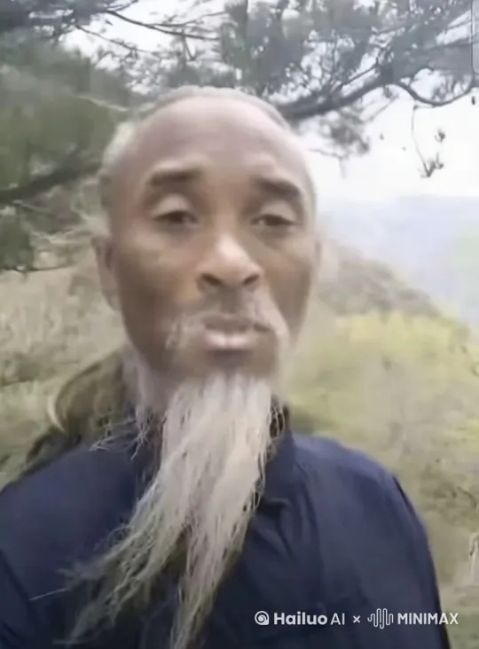 [推出,上升,下摇]这位道长有着超级强的法力，他正在把山林的树叶控制着，在空中组成一个单词“Man” by Hailuo AI Video Generator