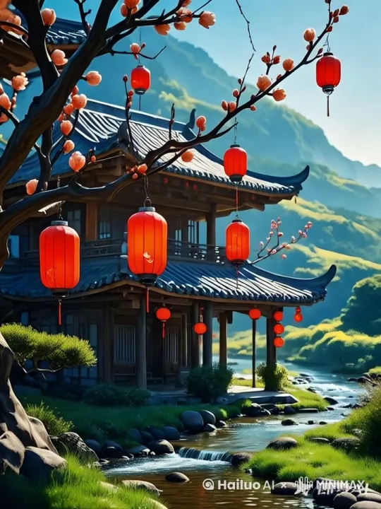 流水潺潺，树叶随风摇曳，镜头推远，画面随之改变 by Hailuo AI Video Generator